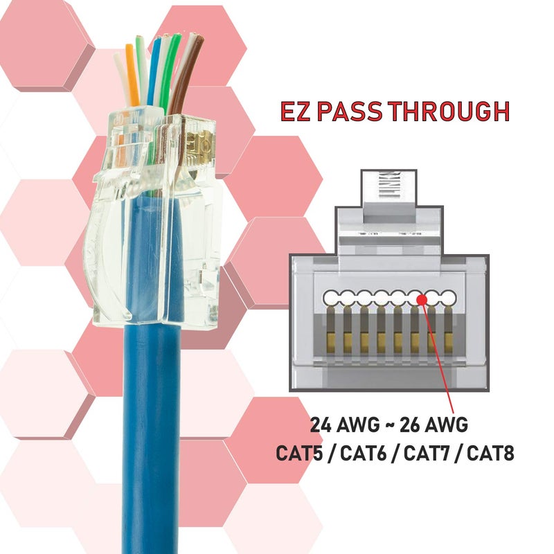 LINKUP Cat6 RJ45 Pass Through Connectors | Self-Protective Curved Unbendable Latch - No Boot Required | Durable, Space-Saving Ethernet Ends for Solid & Stranded Cable | Performance RJ45 Termination - Image 3